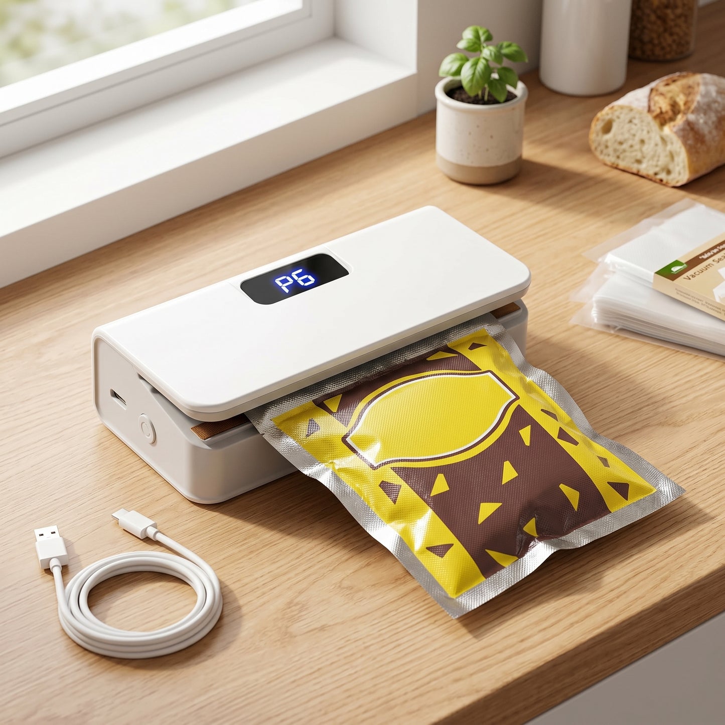 Sellador de Bolsas Portátil Magnetico con Cortador para Conservar tus Alimentos