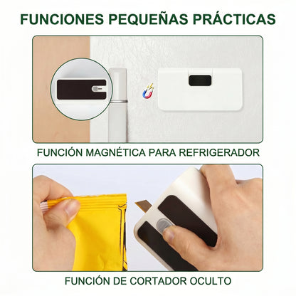 Sellador de Bolsas Portátil Magnetico con Cortador para Conservar tus Alimentos