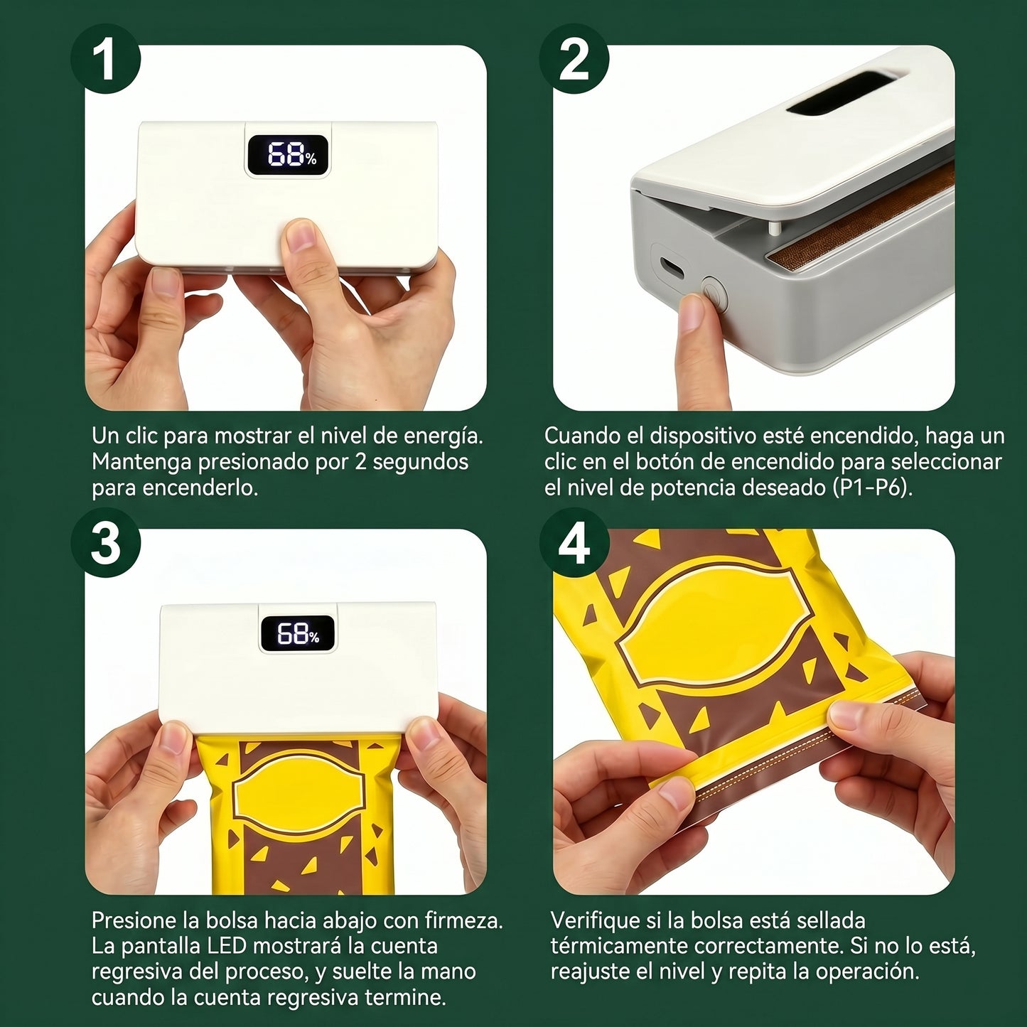 Sellador de Bolsas Portátil Magnetico con Cortador para Conservar tus Alimentos