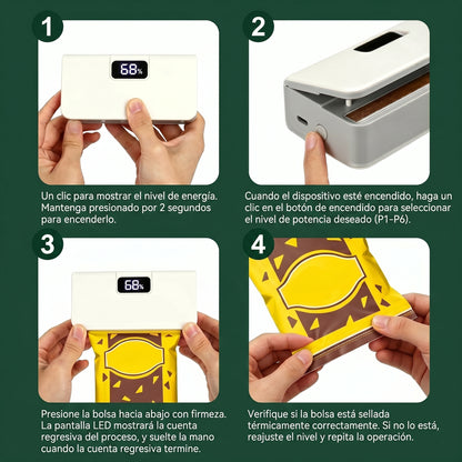 Sellador de Bolsas Portátil Magnetico con Cortador para Conservar tus Alimentos