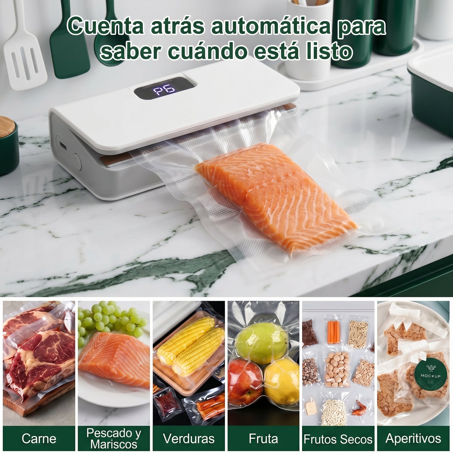Sellador de Bolsas Portátil Magnetico con Cortador para Conservar tus Alimentos