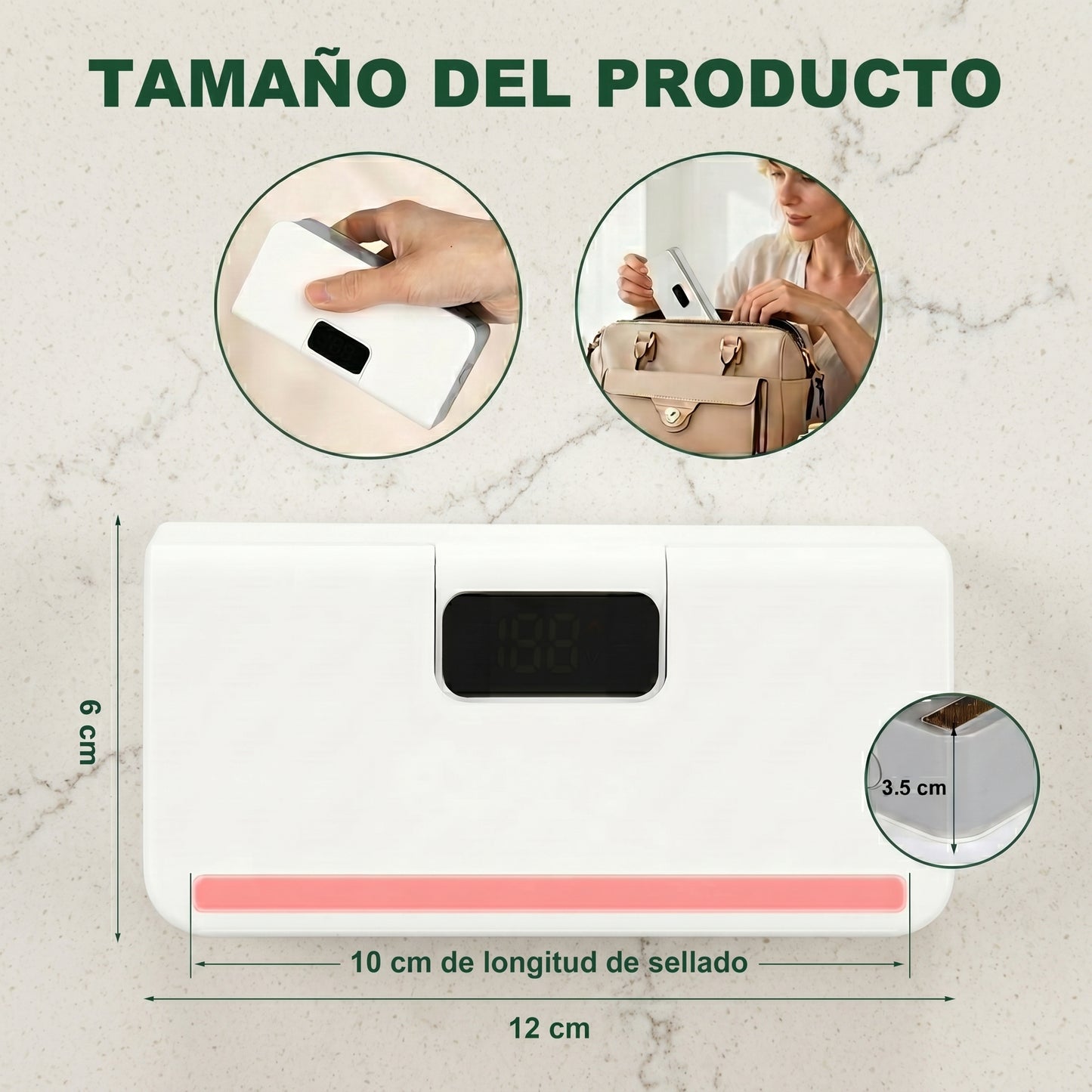 Sellador de Bolsas Portátil Magnetico con Cortador para Conservar tus Alimentos